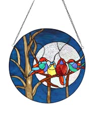 Moonlit Birds Stained Glass Panel
